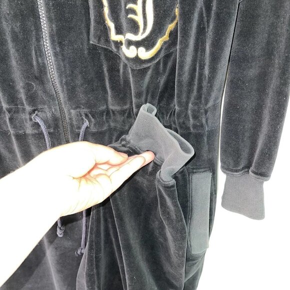 Jaeger Jumpsuit Small S Womens Velour Drawstring Side Pockets Long Sleeve Black - Picture 11 of 12
